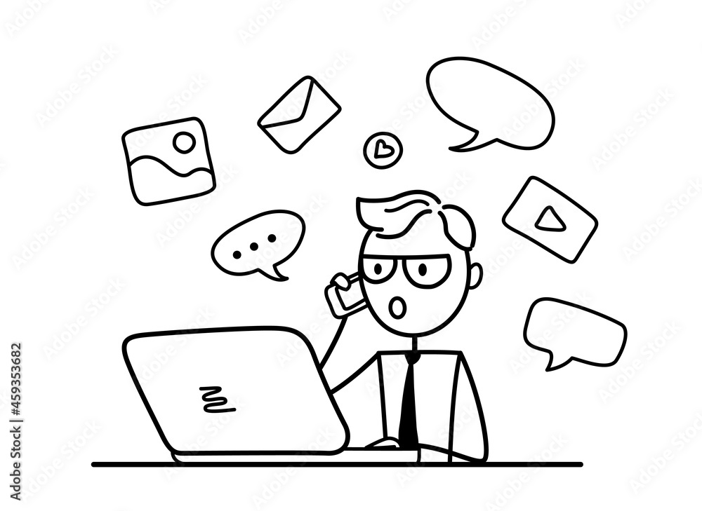 Telecommuting concept. A remote employee communicates via the Internet. Businessman working, taking part in online negotiations, in business activities. Working from home. Online learning. Telecommuting concept. A remote employee communicates via the Internet. Businessman working, taking part in online negotiations, in business activities. Working from home. Online learning.