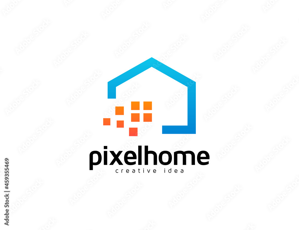 Digital home logo with pixel design illustration Digital home logo with pixel design illustration