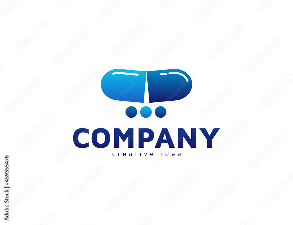 Drug or medicine logo with capsule and pill design illustration Drug or medicine logo with capsule and pill design illustration