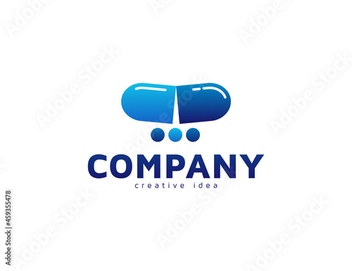 Drug or medicine logo with capsule and pill design illustration