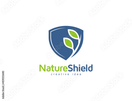 Modern shield and leaves logo template