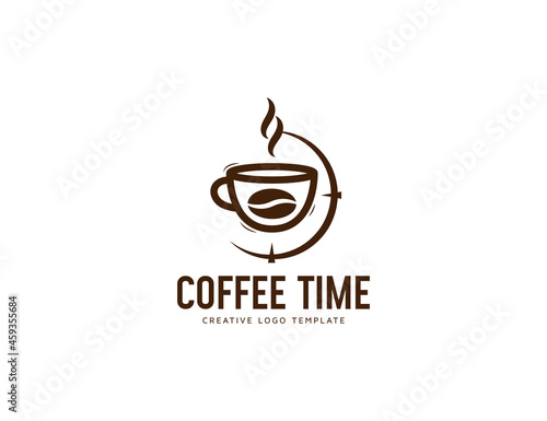 Modern coffee time flat logo illustration