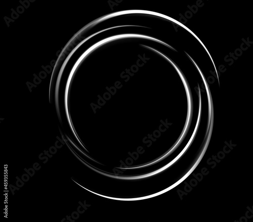 White abstract swirling elements isolated on black background with space inside for text for example or as a pattern of further processing. Illustration.