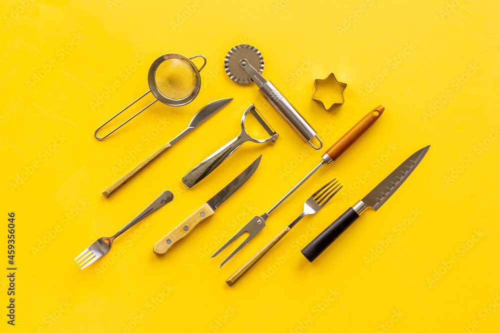 Set of kinchen appliance and utensils top view. Cooking background Set of kinchen appliance and utensils top view. Cooking background