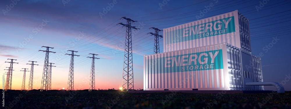Electrical supply from containers with stored energy.  - obrazy, fototapety, plakaty 