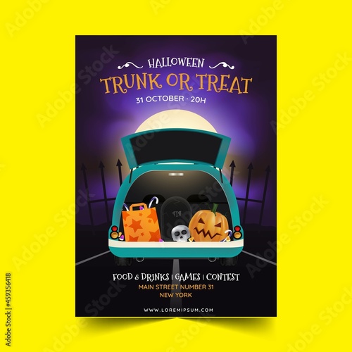 realistic trunk treat vertical poster template vector design illustration