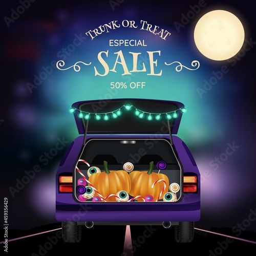 realistic trunk treat sale  vector design illustration