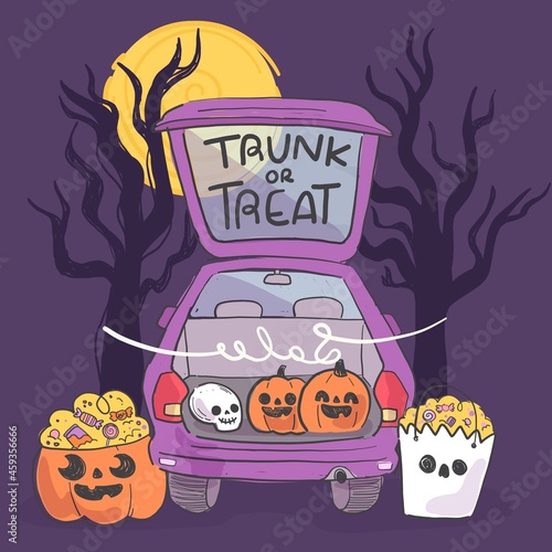 hand drawn trunk treat sale  vector design illustration