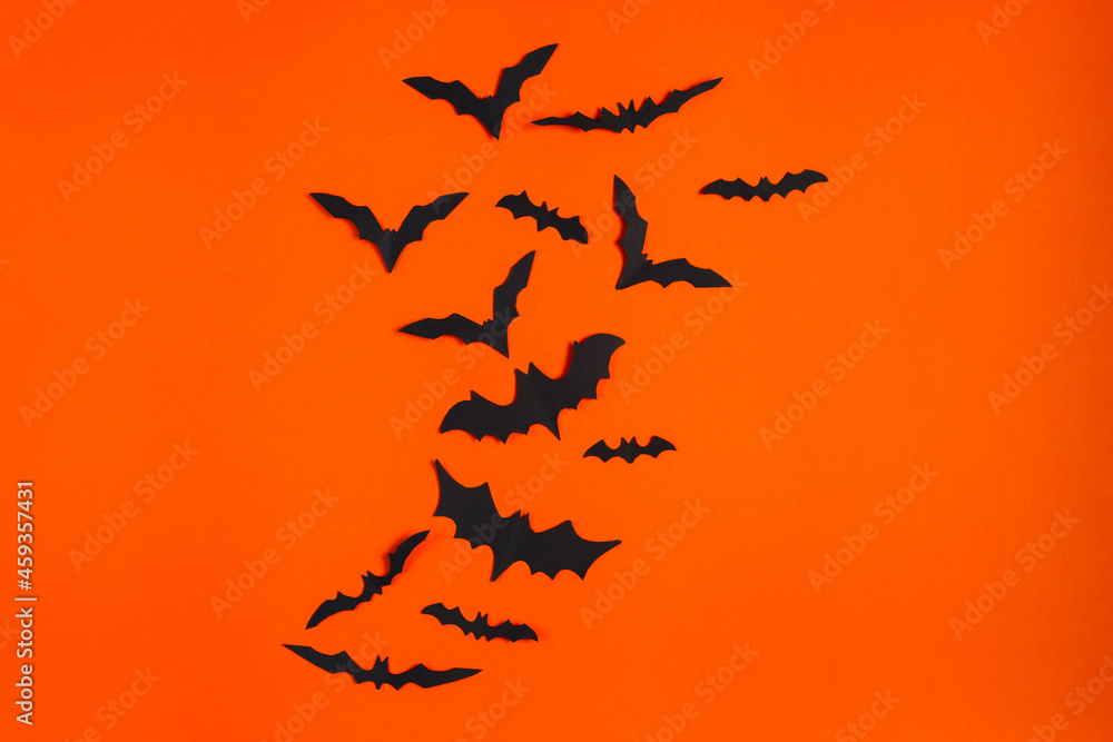 Happy Halloween. Paper bats on orange background. Happy Halloween. Paper bats on orange background.