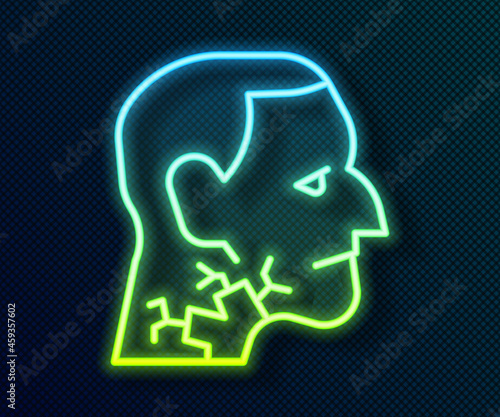 Glowing neon line Throat cancer icon isolated on black background. Laryngeal cancer. Vector