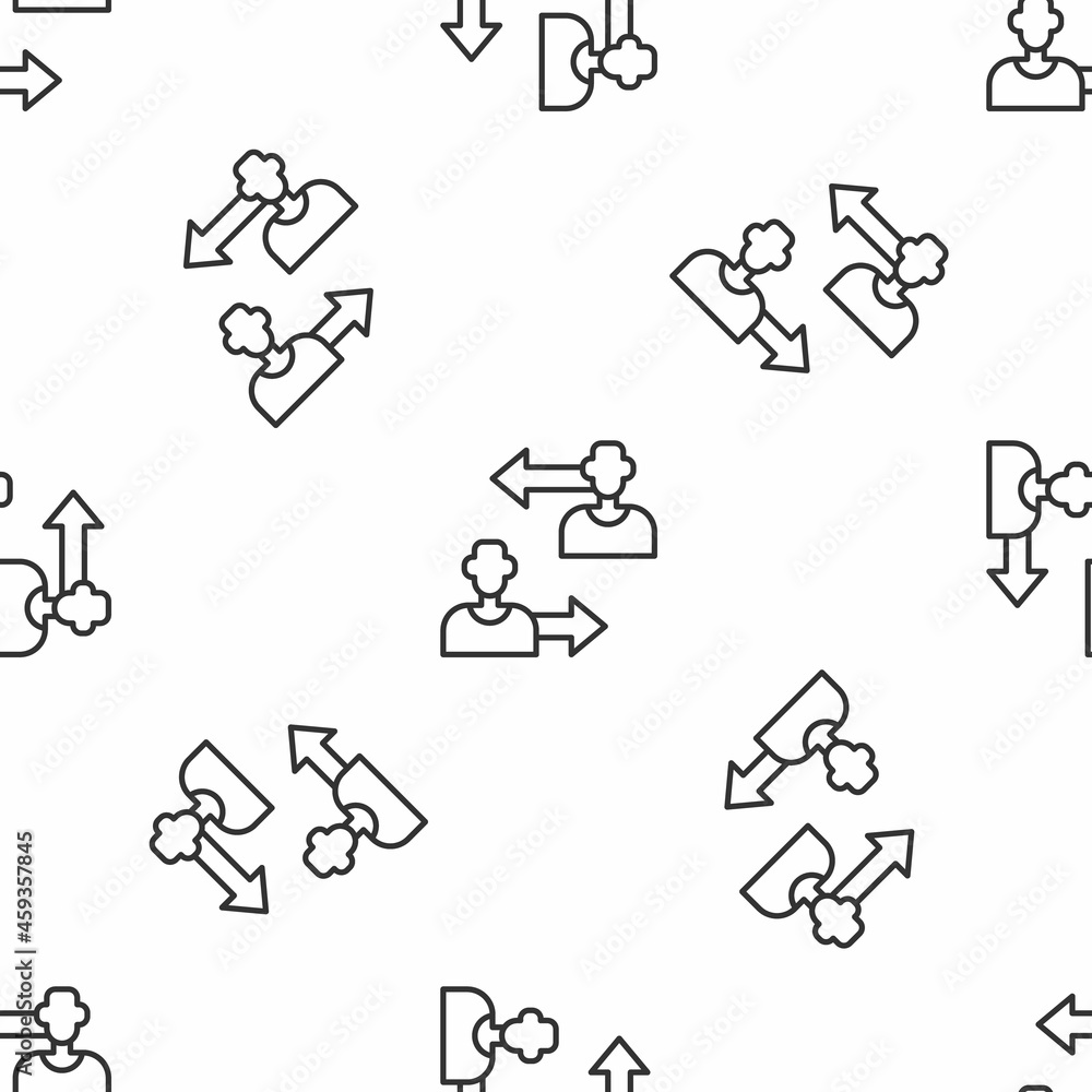 Grey line Substitution football player icon isolated seamless pattern on white background. Players exchange in association soccer. Vector Grey line Substitution football player icon isolated seamless pattern on white background. Players exchange in association soccer. Vector