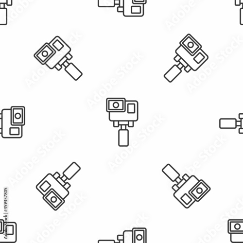 Grey line Action extreme camera icon isolated seamless pattern on white background. Video camera equipment for filming extreme sports. Vector