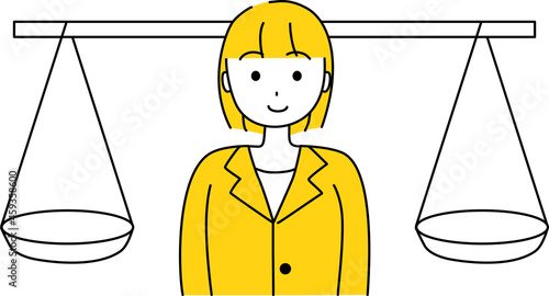 天秤にかけて考える　比較するスーツを着た女性