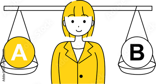 AとBを天秤にかけて考える　比較するスーツを着た女性