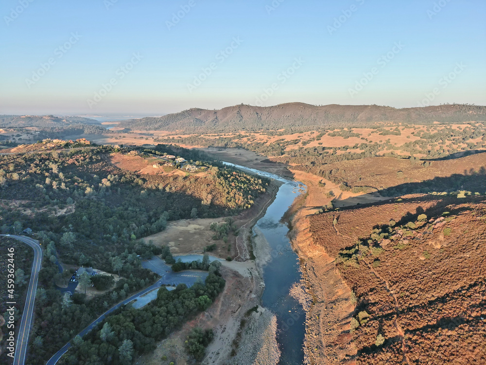 South Fork of the American River under severe drought. Usually navigable by small craft it is nothing more than a trickle. 