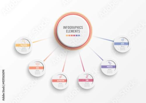 Abstract elements of graph infographic template with label, integrated circles. Business concept with 6 options. For content, diagram, flowchart, steps, parts, timeline infographics, workflow layout.