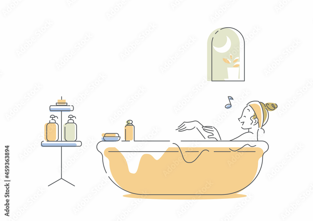 バスタイムを楽しむ若い女性 シンプルでお洒落な線画イラスト Stock Vector Adobe Stock バスタイムを楽しむ若い女性 シンプルでお洒落な線画イラスト Stock Vector Adobe Stock
