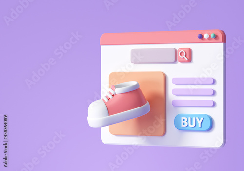 online shopping on web page concept. e-commerce website design. 3d render illustration