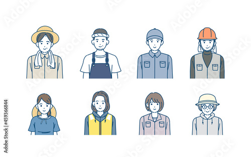 第一次産業　人々　男女　農業　漁業　畜産業　林業　イラスト素材