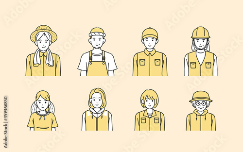 第一次産業　人々　男女　農業　漁業　畜産業　林業　イラスト素材