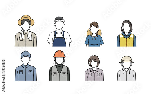 第一次産業　人々　顔なし　男女　農業　漁業　畜産業　林業　イラスト素材