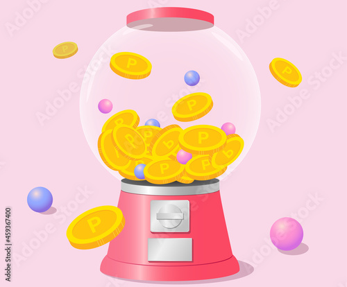 A box full of benefit and points illustration set. money, luck, gold, benefit, ball. Vector drawing. Hand drawn style.