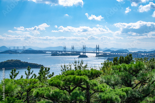 Foto 鷲羽山第二展望台からの瀬戸内海と瀬戸大橋の風景　岡山県倉敷市 The view of Seto Ohashi bridge at Setonaikai, Inland Sea of Japan, in Kurashiki city, Okayama pref