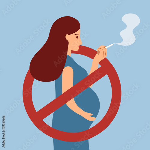 No smoking while pregnant concept vector illustration. Pregnant woman inside no smoking sign in flat design.