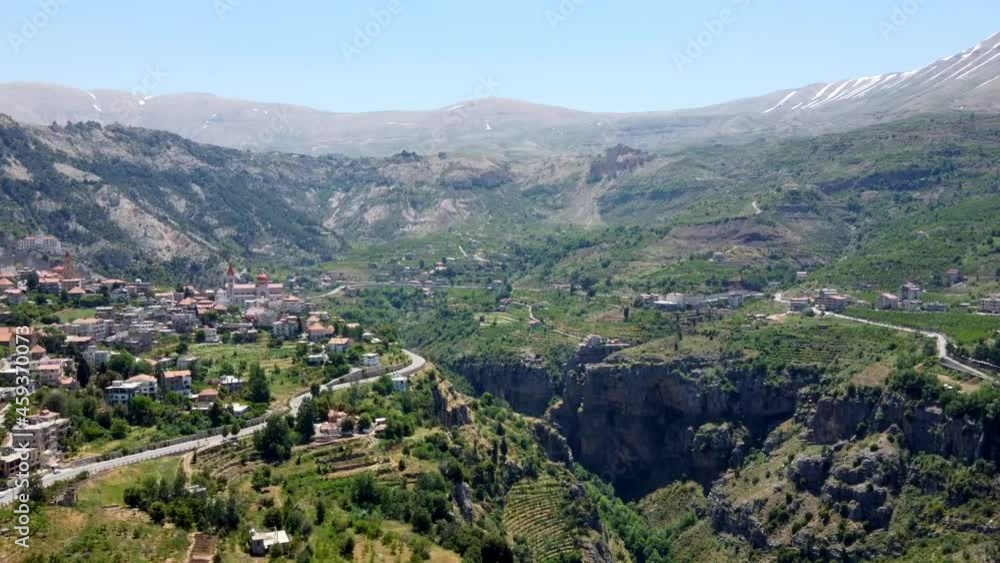 Kadisha Valley In Mountains Of Lebanon - aerial drone shot Kadisha Valley In Mountains Of Lebanon - aerial drone shot