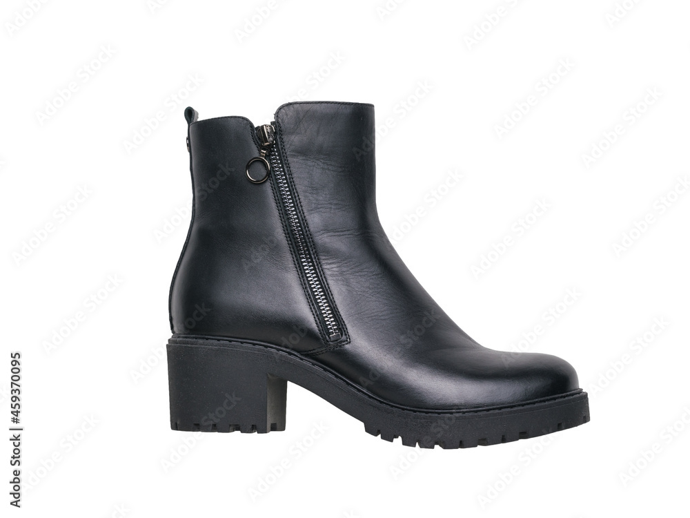 Left leather women's half-boots with high heels isolated on a white background. Left leather women's half-boots with high heels isolated on a white background.