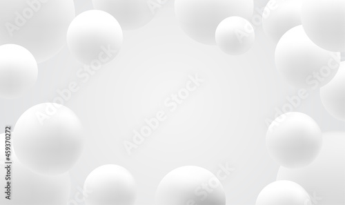 Snowy white balls. White ball abstract background. Realistic 3d background with organic spheres. Abstract background with dynamic 3d spheres. Trendy cover or banner design template. Vector EPS10. © SappawatS