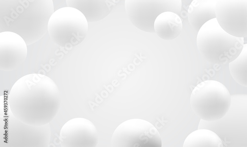 Snowy white balls. White ball abstract background. Realistic 3d background with organic spheres. Abstract background with dynamic 3d spheres. Trendy cover or banner design template. Vector EPS10.