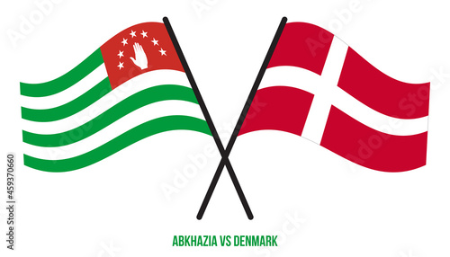 Abkhazia and Denmark Flags Crossed And Waving Flat Style. Official Proportion. Correct Colors.