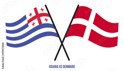 Adjara and Denmark Flags Crossed And Waving Flat Style. Official Proportion. Correct Colors.