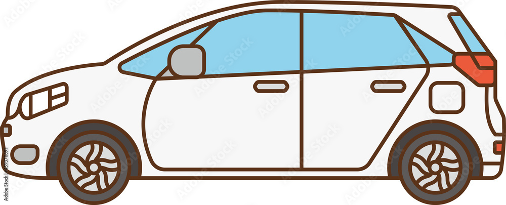 Clip art of white passenger car seen from the side