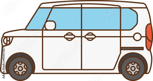 Clip art of white tall wagon type mini car, seen from the side
