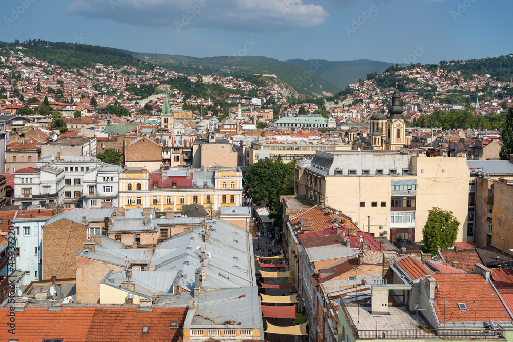 Cityscape of Sarajevo city center at summer, BiH