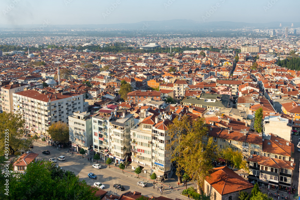 Bursa cityscape view from Tophane District, Turkey.