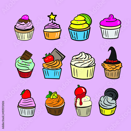 The cup cake vector bundle set for food or celebrate concept
