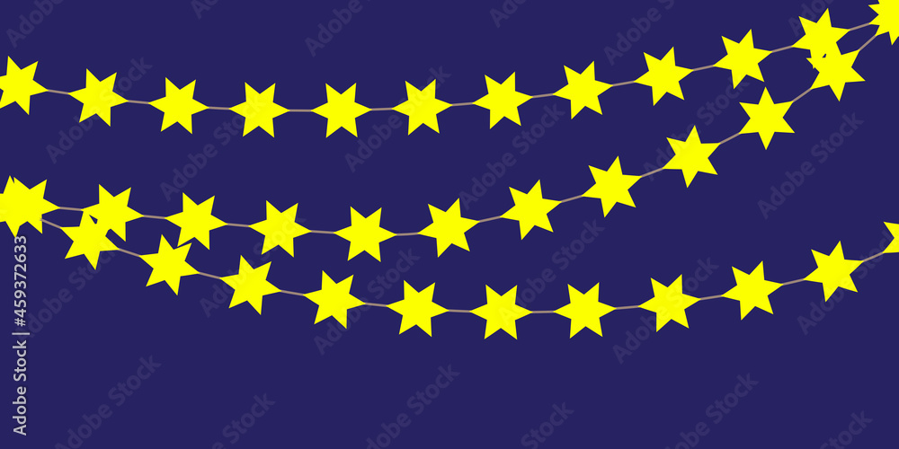 Garland from stars. Dark blue background. Classic holiday elements. Bright wallpaper..Vector illustration. Stock image. Garland from stars. Dark blue background. Classic holiday elements. Bright wallpaper..Vector illustration. Stock image.