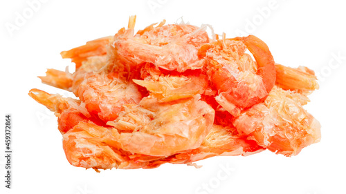 Big size dry shrimps on white background.