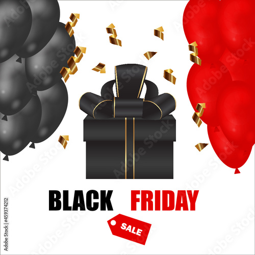 SPECTACULAR BANNER WITH BLACK AND RED BALLOONS ON WHITE BACKGROUND BLACK FRIDAY CONCEPT, VECTOR