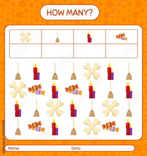 How many counting game with halloween icon. worksheet for preschool kids, kids activity sheet