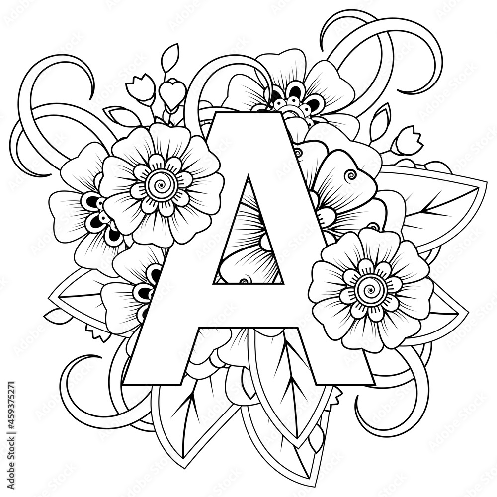 Premium Vector  Letter x with mehndi flower decorative ornament in ethnic  oriental style coloring book page