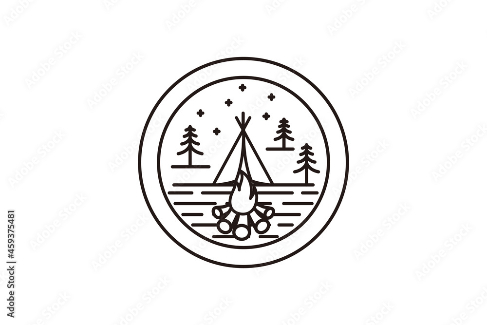 Summer camp badge logo design in line art style Summer camp badge logo design in line art style