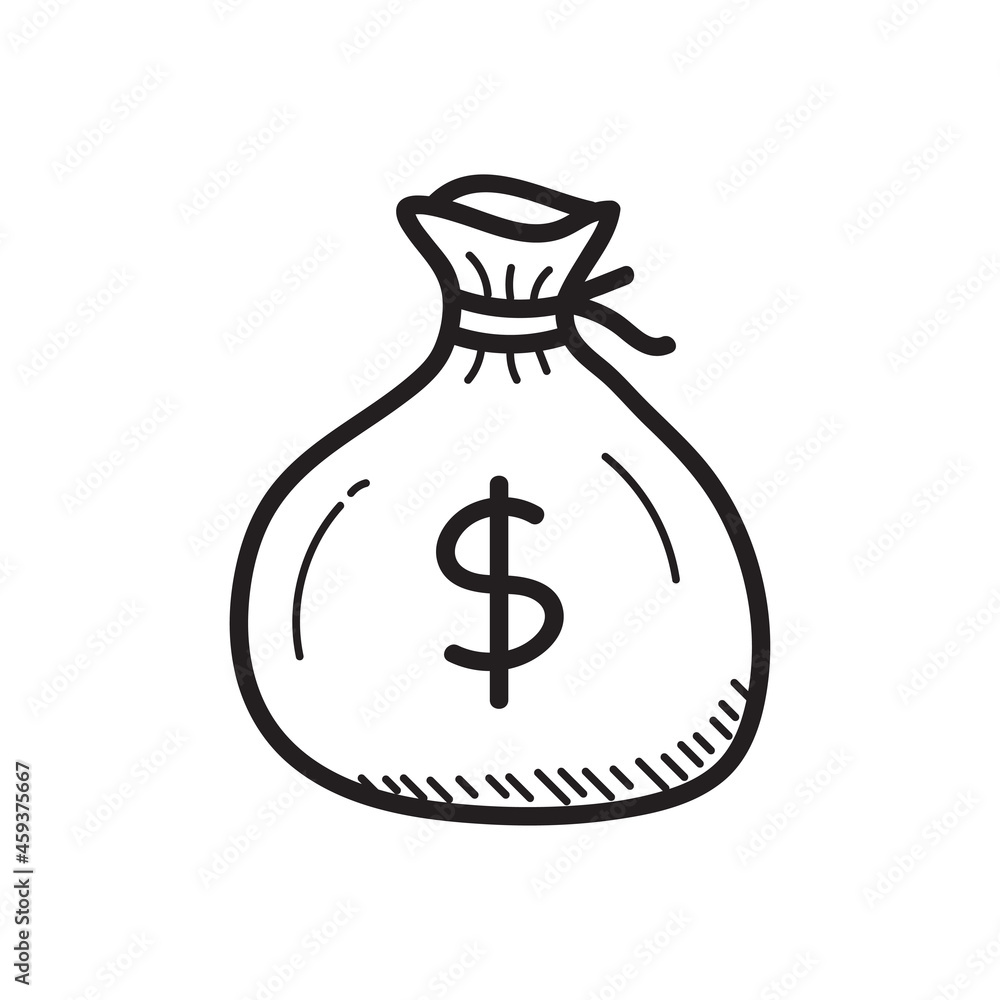 Money bag icon in doodle style isolated on white background Money bag icon in doodle style isolated on white background
