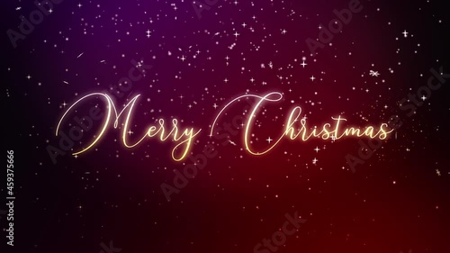Merry Christmas golden text animation with snow particles falling. Wishing for Christmas motion graphics 4k video.