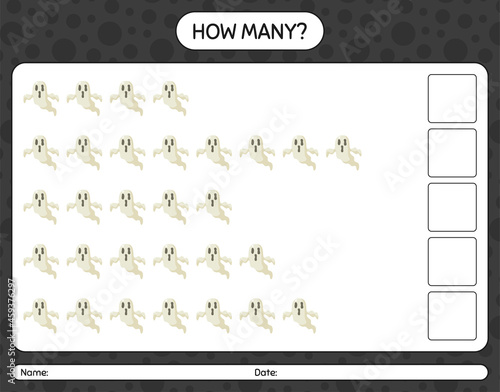 How many counting game with ghost. worksheet for preschool kids, kids activity sheet