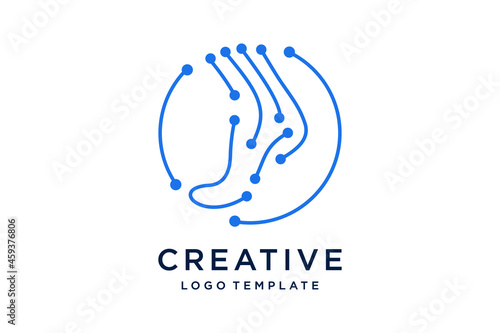 abstract foot logo line design blue color
