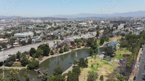 Los Angeles Aerial Flyover with parks photo